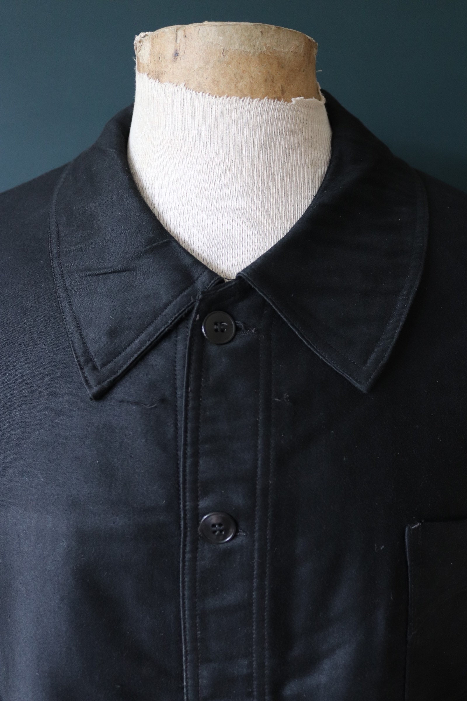 Vintage 1940s 40s French black moleskin work chore jacket workwear ...