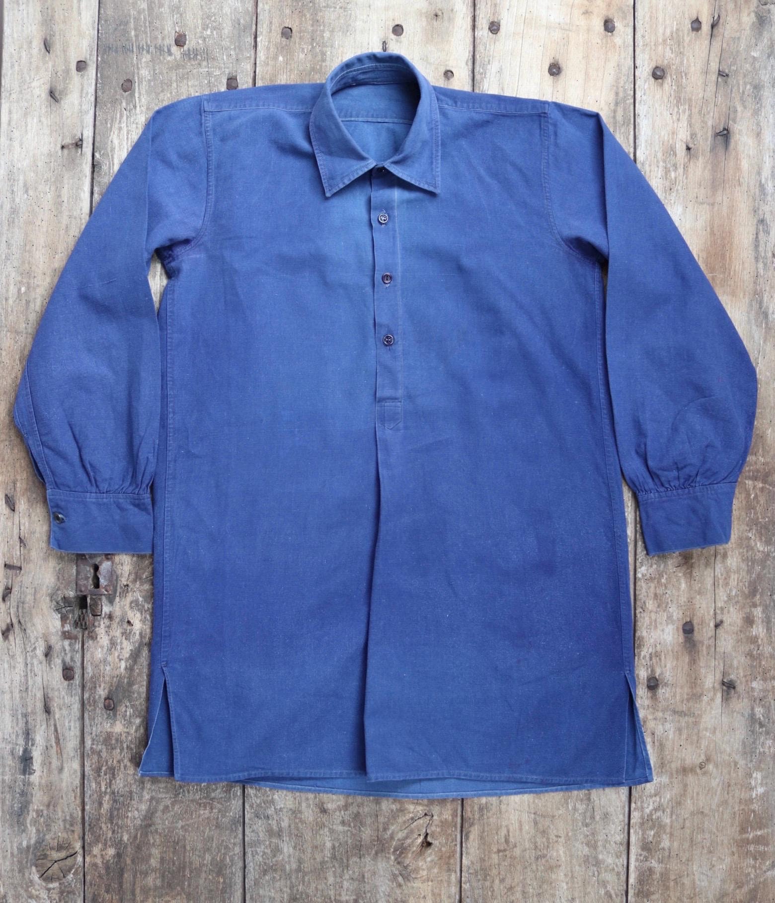 芸能人愛用 Vintage French Cotton Blue Indigo 1940s - Shirt Workwear トップス