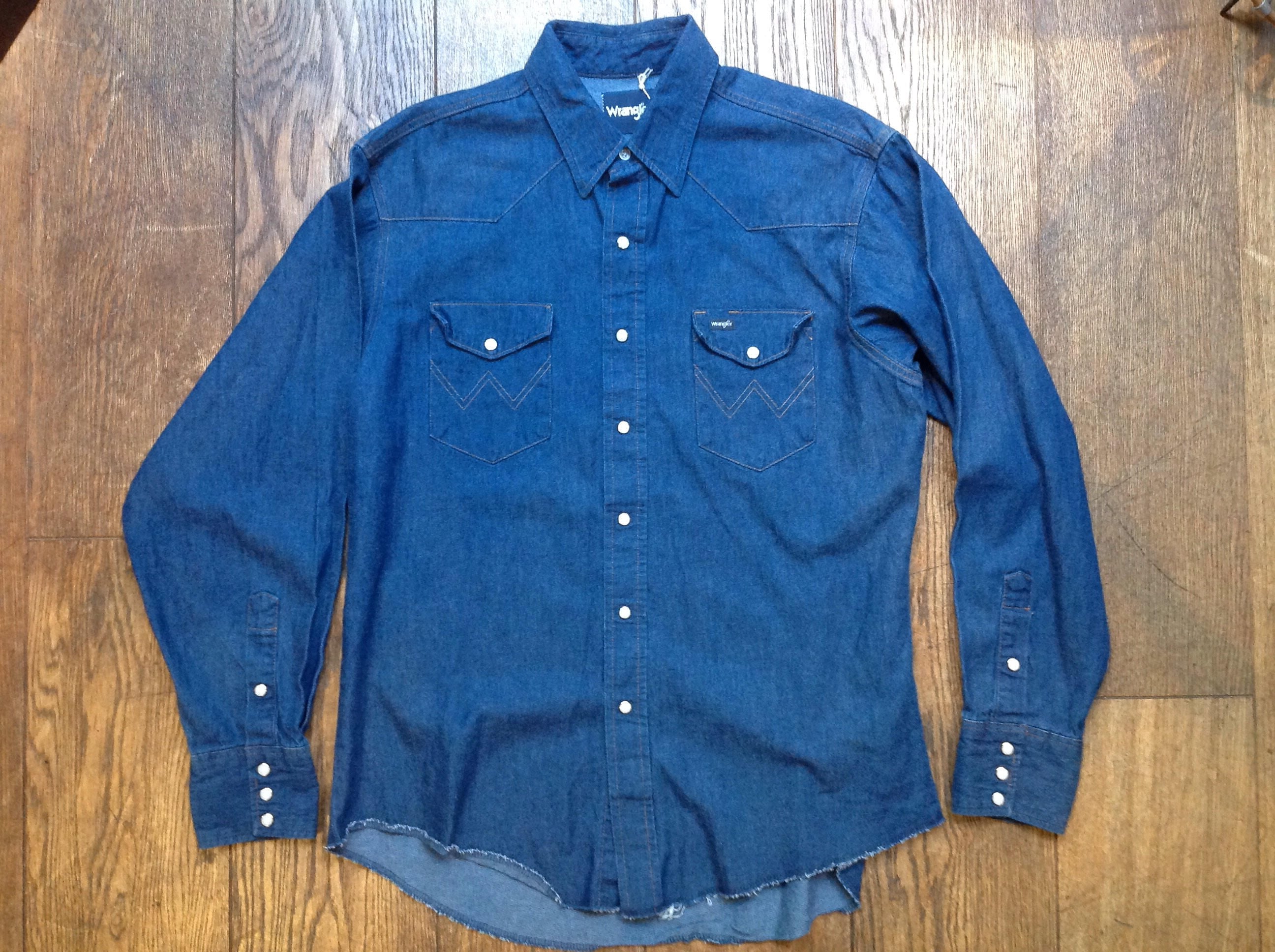 Vintage Wrangler blue indigo denim Western cowboy shirt 48 chest