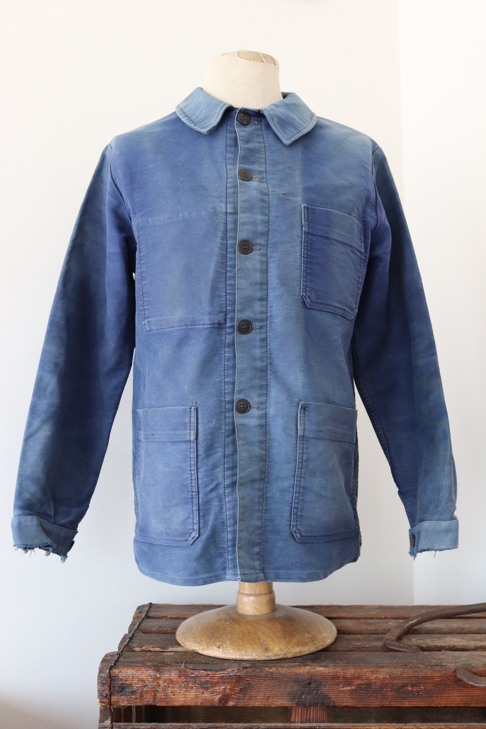 Vintage 1960s 60s french bleu de travail blue moleskin chore work