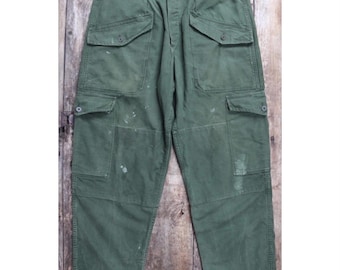 Vintage Swedish Army M59 Trousers Green Khaki Pants Military High
