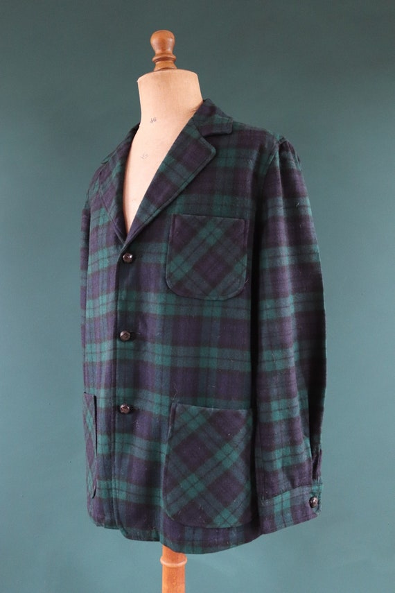 Vintage Pendleton wool 49er Topster jacket shirt Blackwatch green blue tartan plaid checked surf Ivy League style mod 45” chest