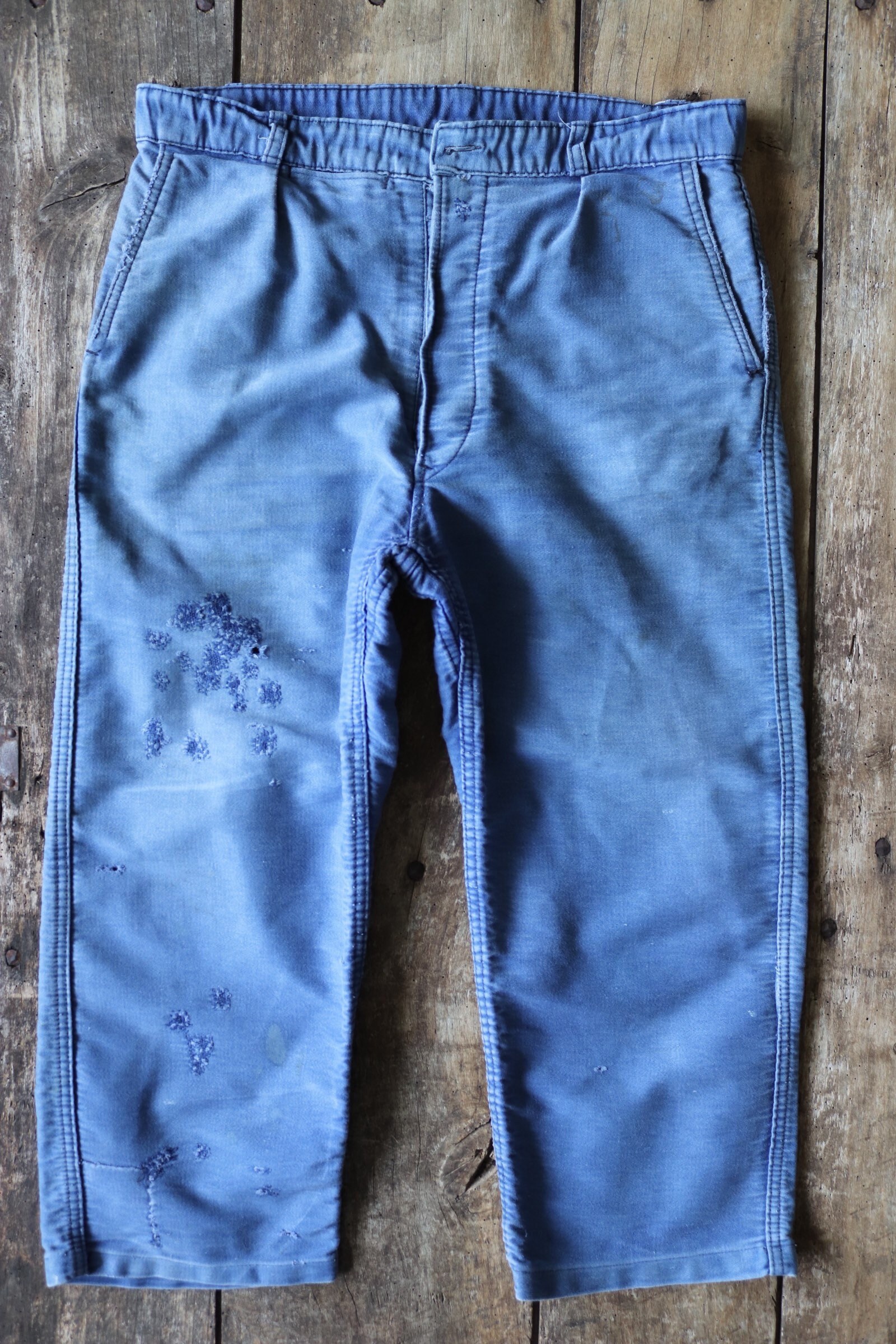 Vintage 1960s 60s French blue moleskin work trousers pants workwear