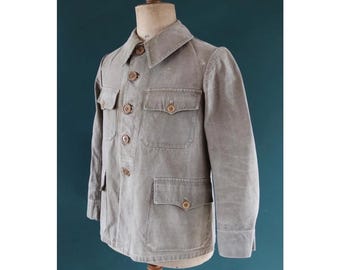 Vintage French Blue Cyclist Jacket - 1940s 50s Workwear - Cropped