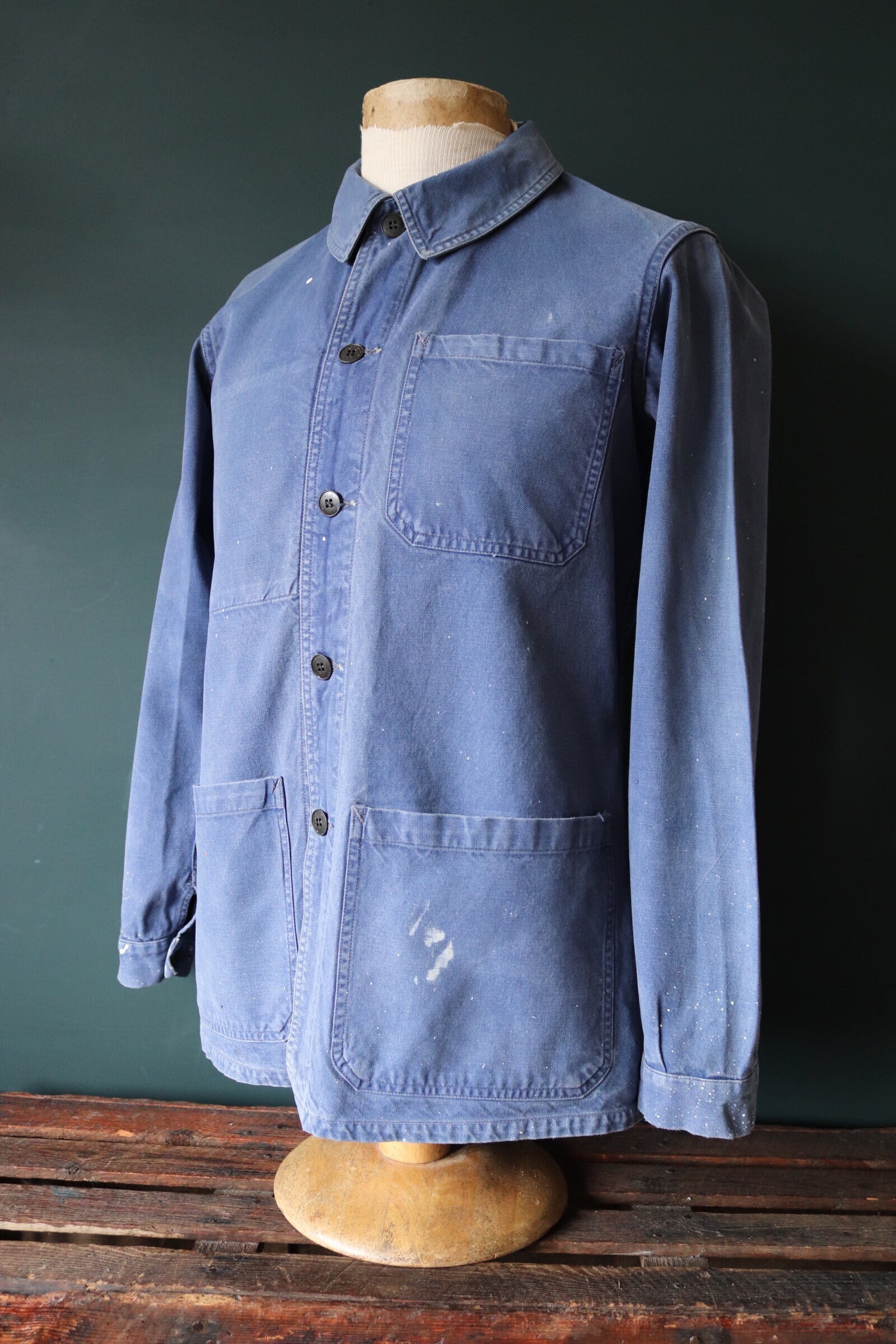 Vintage 1950s 50s French blue work jacket workwear chore paint ...