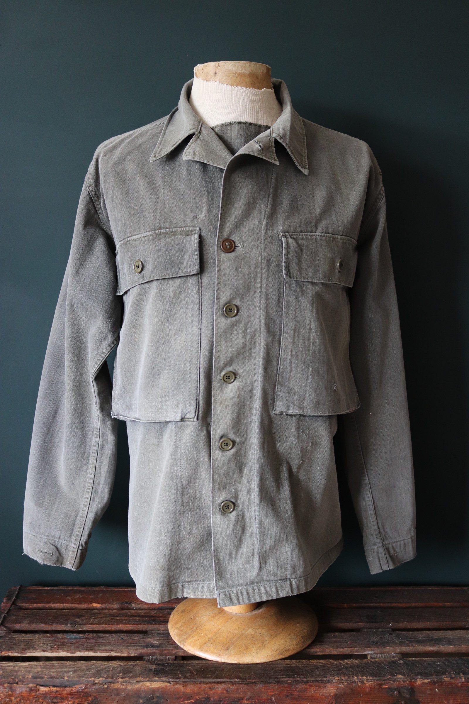 Vintage 1940s 40s WW2 US army HBT khaki green cotton twill 2nd