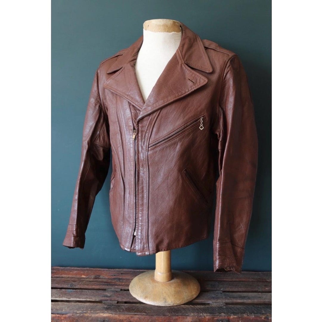 40‘s vintage / goatskin leather jacket Vintage 40s 50s Goatskin Leather Jacket Car Coat Mens Medium