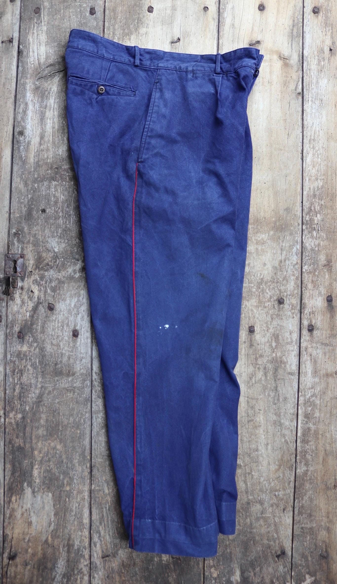 Vintage 1950s 50s 1960s 60s French Indigo Blue Cotton Twill 