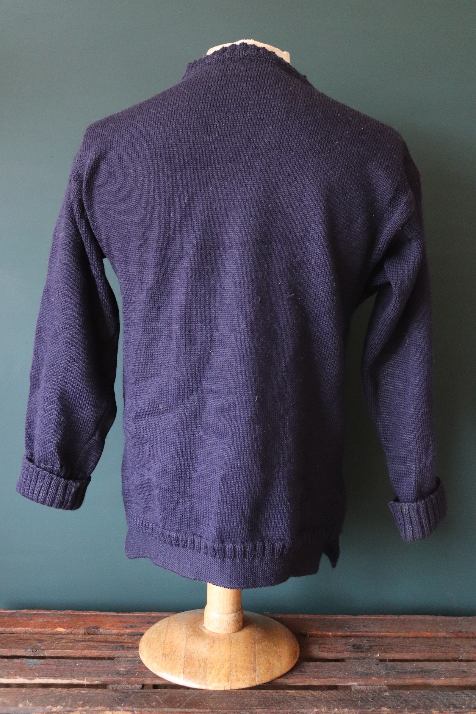 Vintage navy blue Guernsey gansey fisherman sweater jumper wool Breton