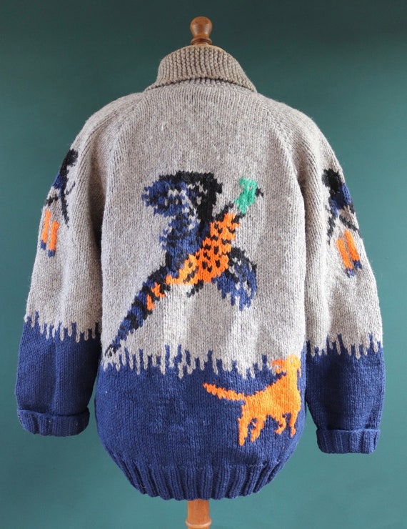Vintage 1960s 60s Hand Knitted Grey Blue Orange Thick Wool 