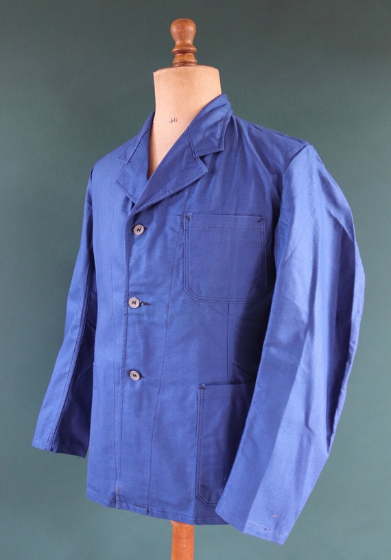 Vintage 1940s 40s WW2 era deadstock Swedish military hospital indigo blue cotton twill workwear work chore jacket 42” chest