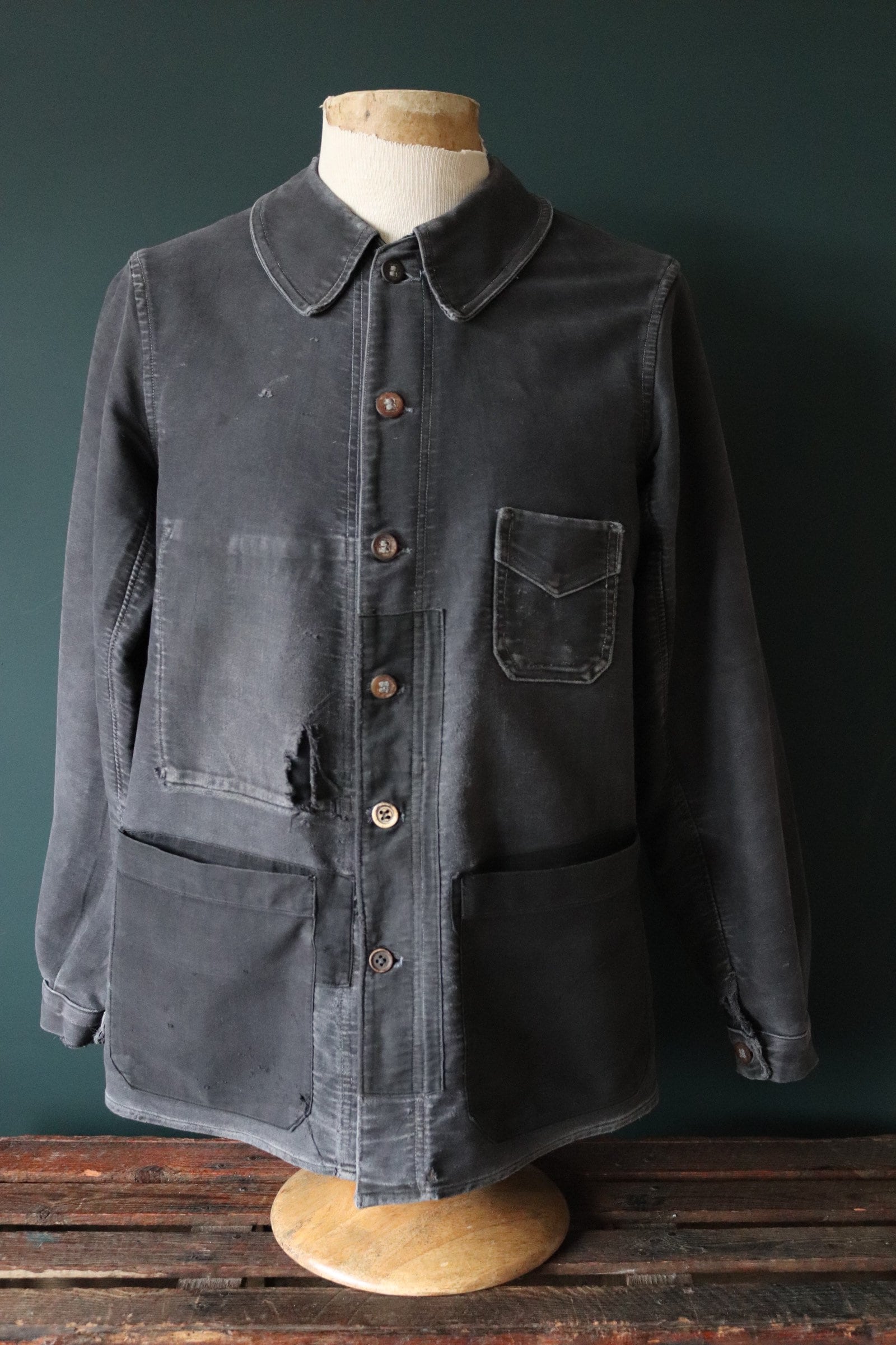 Vintage 1940s 40s French black moleskin jacket Le Coq 42” chest ...