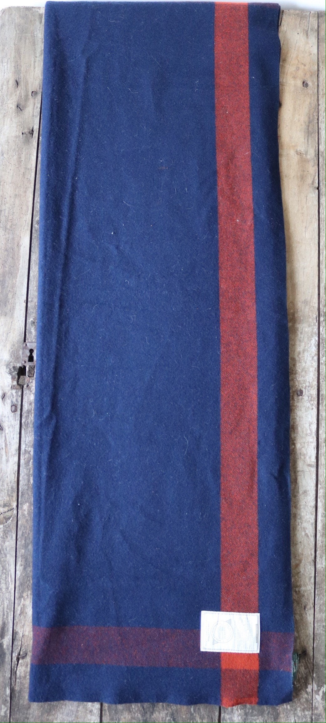 Vintage blue rust orange Woolrich wool blanket throw sofa bed double 78