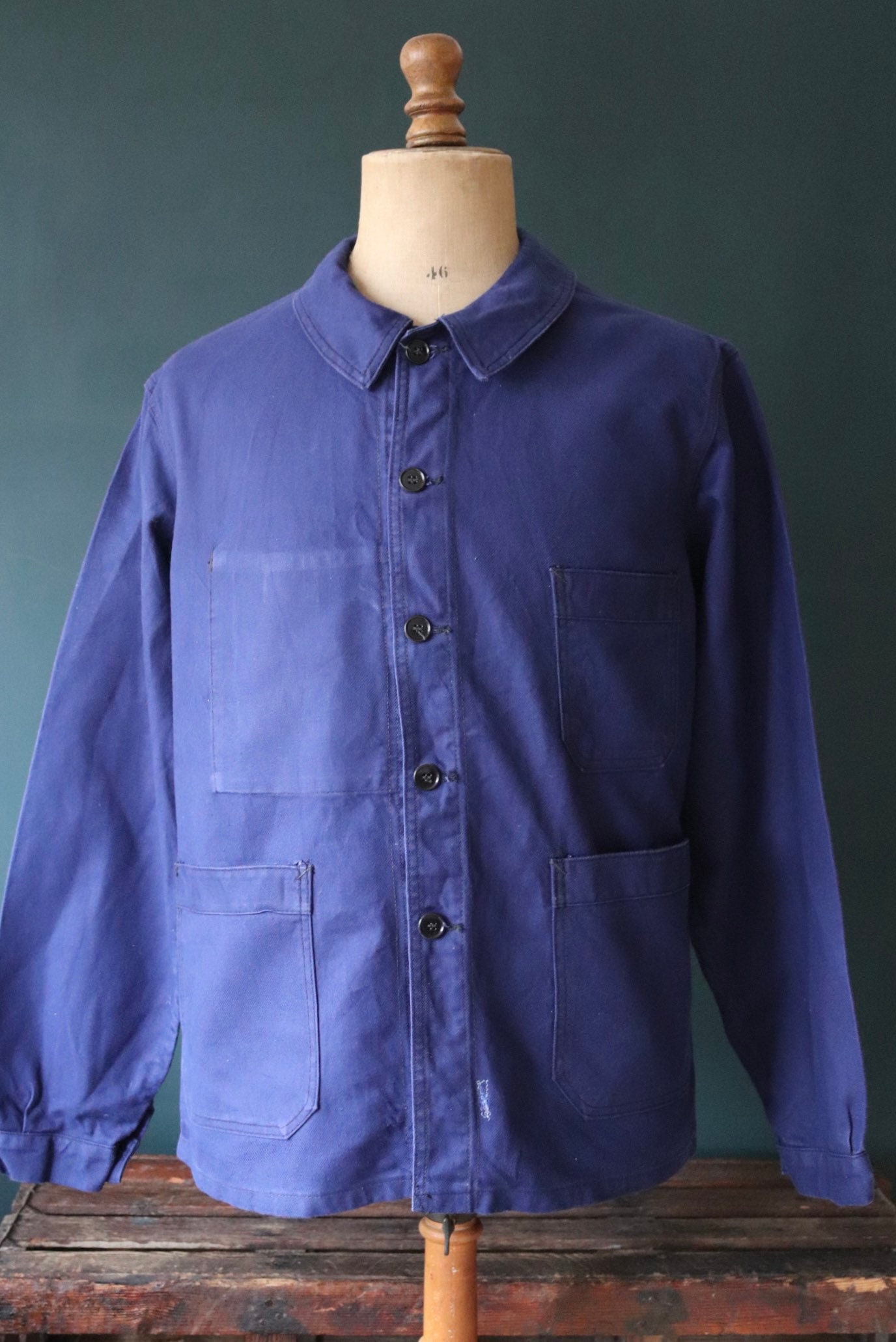 Vintage 1960s 60s French blue work jacket workwear chore Vulcain 47 ...