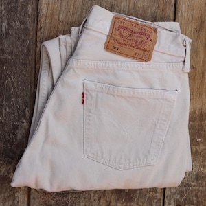 Vintage 90s Levis 501 Jeans: Ecru Denim, 29&quot; x 32&quot;, Made in France