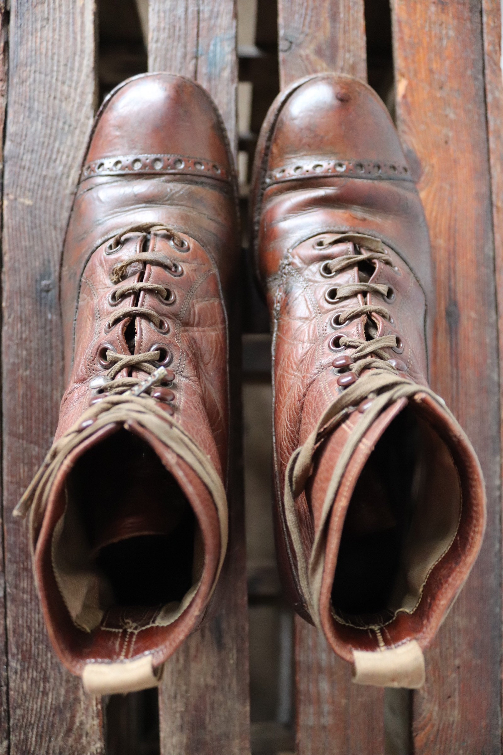 Vintage 1920s 20s Manfield and Sons handmade brown leather veldtshoen ...