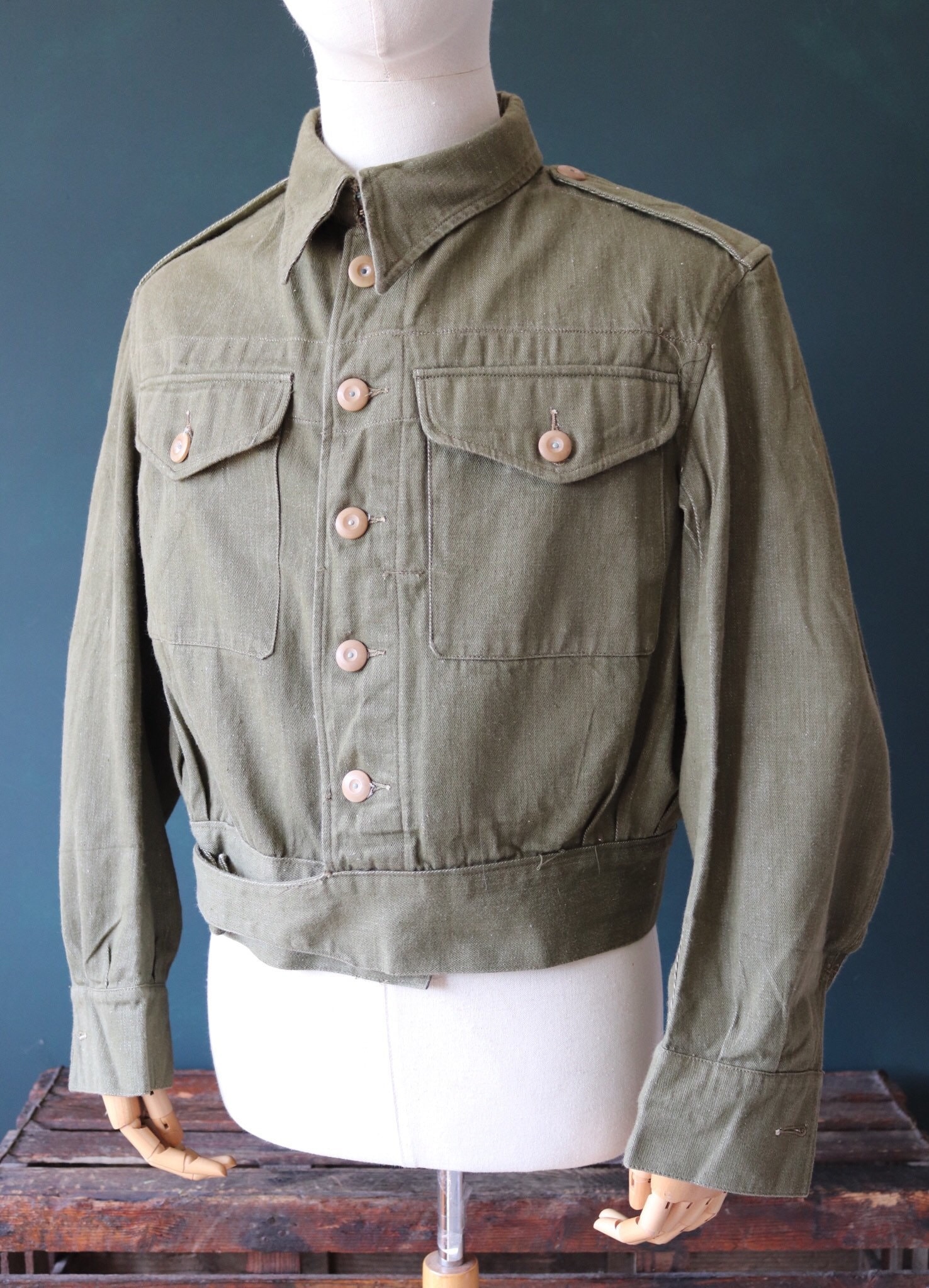 Vintage 1950s 50s khaki green British army denim blouse jacket