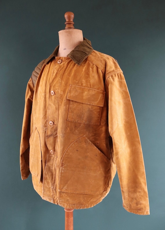 Vintage 1980s 80s 1990s 90s Saf T Bak tan brown duck cotton canvas jacket hunting shooting American 56” chest workwear work chore