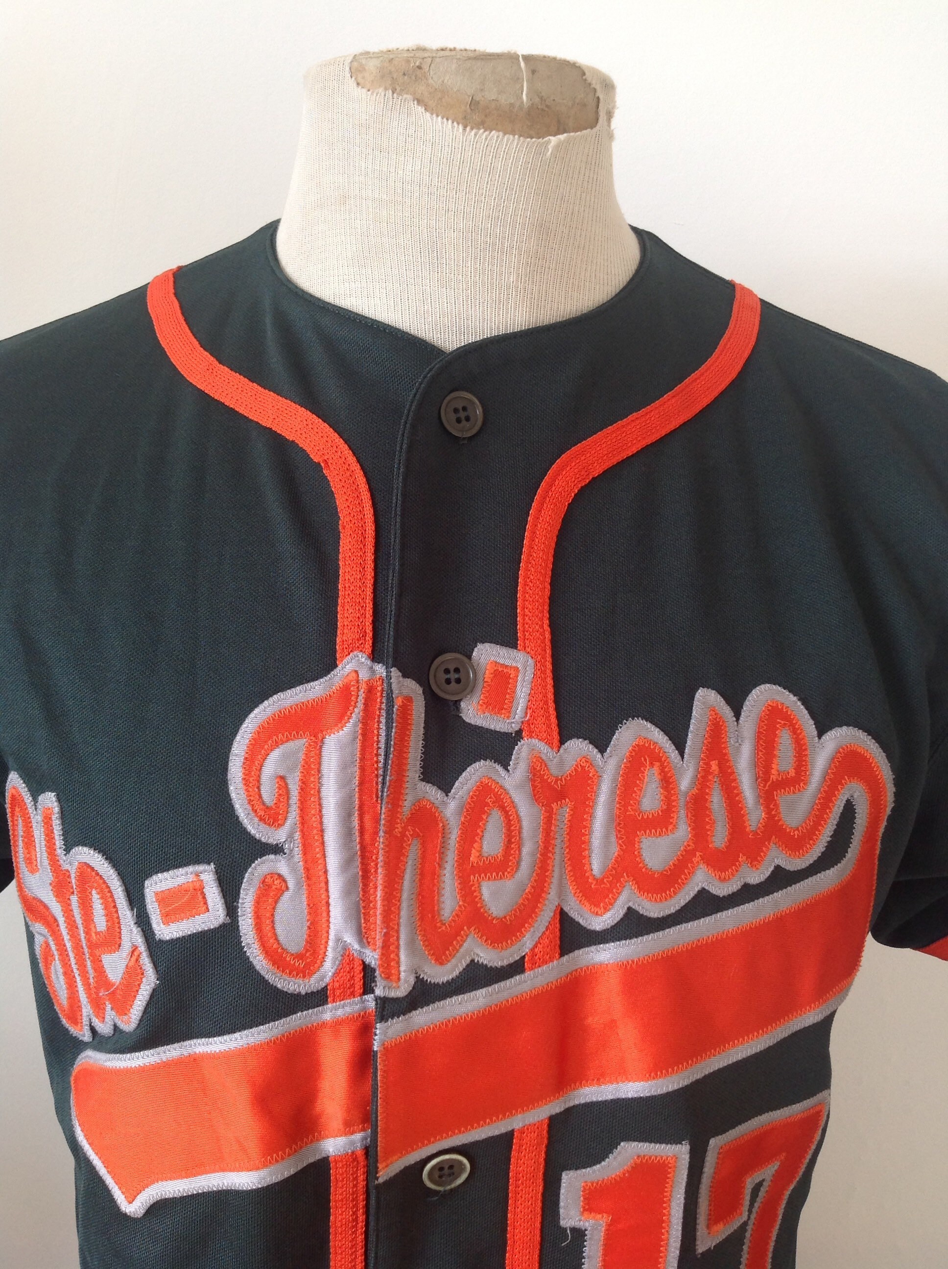 Vintage dark green orange Ste Therese baseball uniform shirt top made