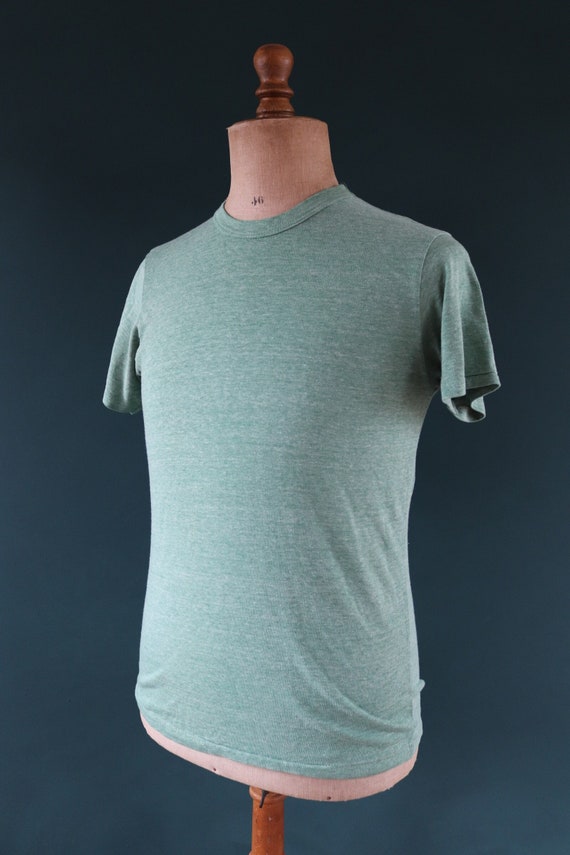Vintage 1980s 80s 50/50 green marl sportswear plain paper thin t shirt 38” chest surf sports