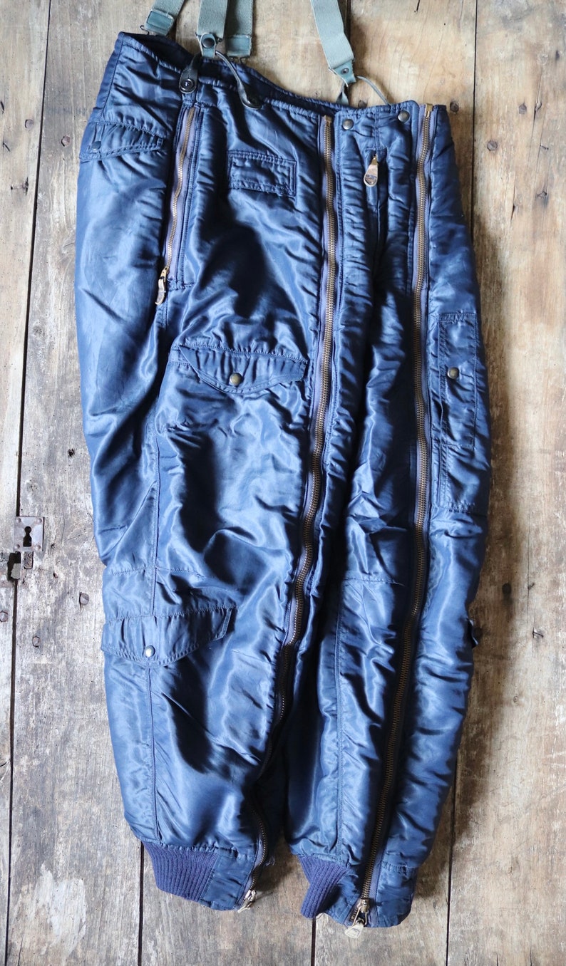 Vintage 1940s 40s 1950s 50s USAF US air force extreme cold weather trousers D-1A overalls Conmar zipper motorcycle Sigmund Eisner 34\u201d x 30\u201d