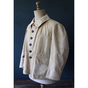 Vintage 1920s French military bourgeron jacket - army workwear - 46” chest - khaki tan brown