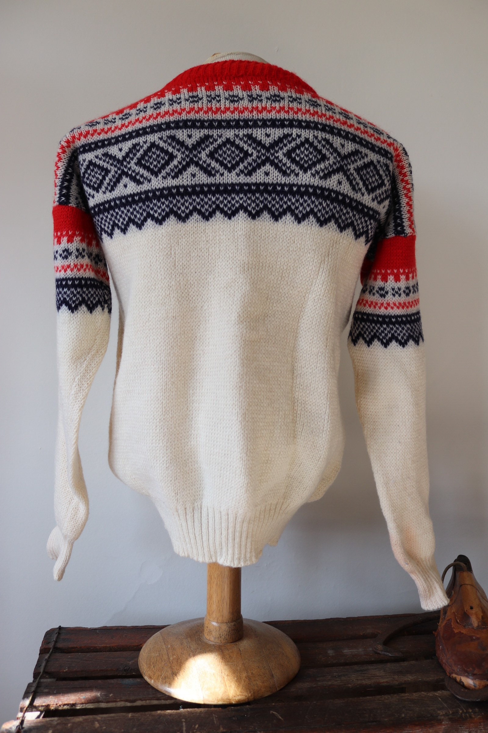 Vintage 1980s 80s Nesjar Norwegian red white blue knitted wool jumper ...