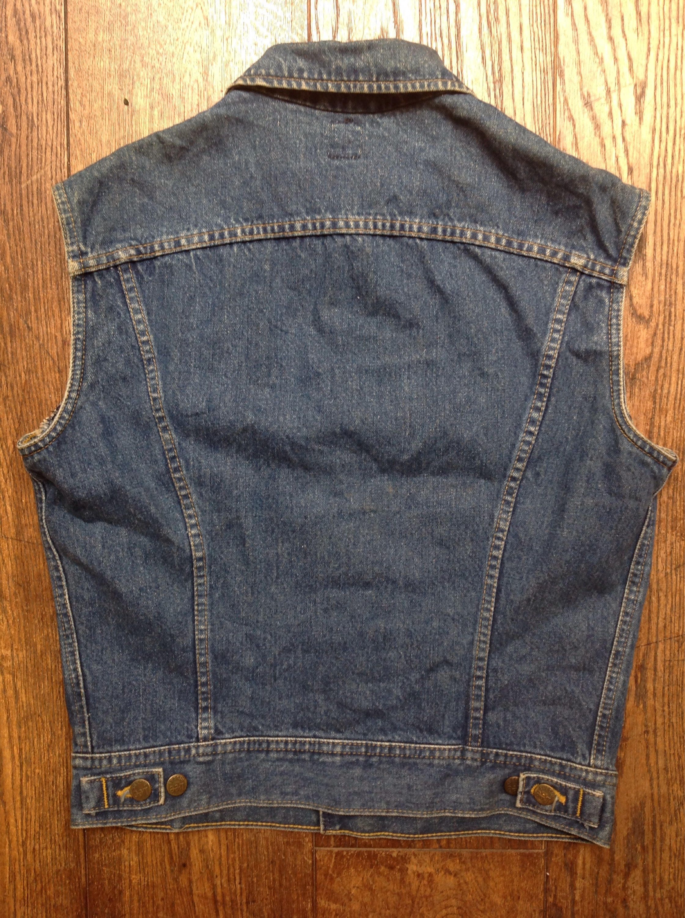 Vintage 1980s 80s Lee denim cut off vest waistcoat biker Vintage 1980s 80s Lee denim cut off vest waistcoat biker