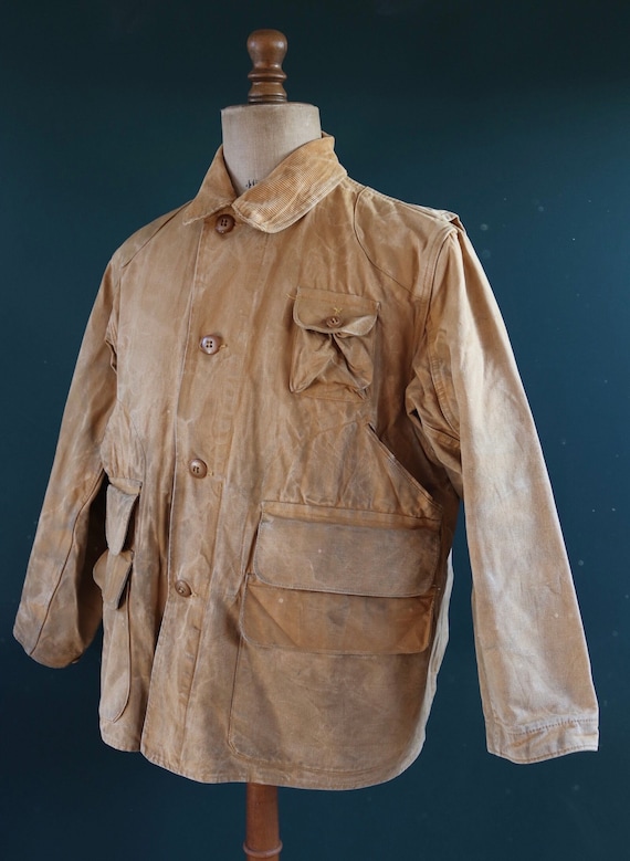 Vintage 1940s 40s Red Head tin cloth duck cotton canvas hunting shooting jacket 49” chest Red Head American workwear work chore