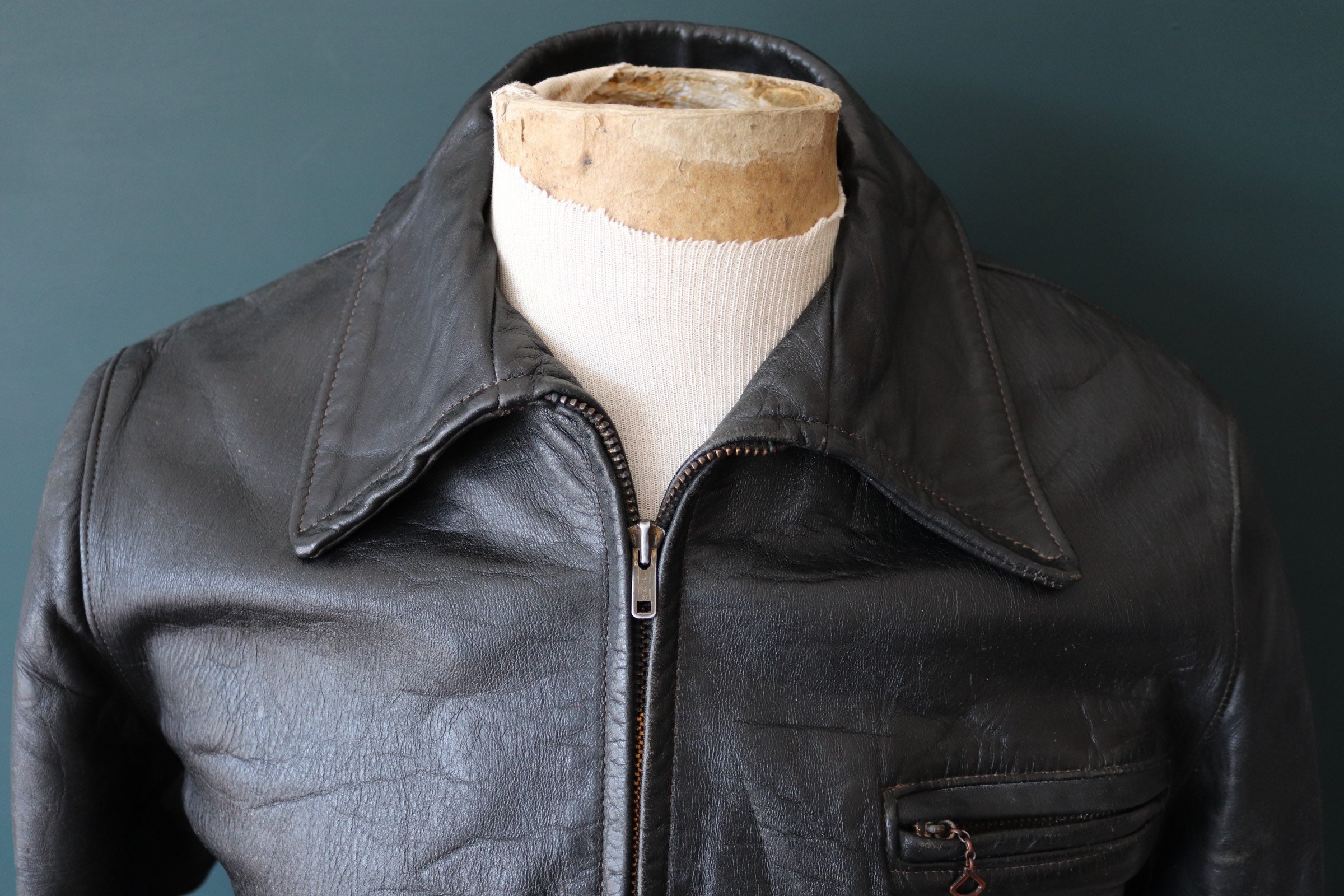 Vintage 1950s 50s Sears Hercules black horsehide leather