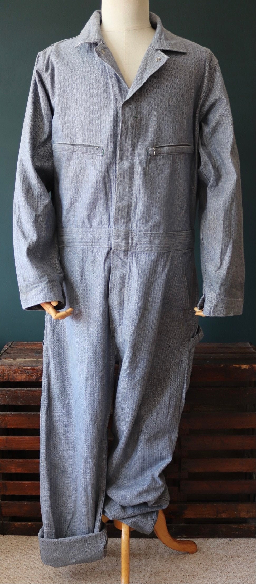 Vintage Key Imperial HBT herringbone denim coveralls overalls mechanic