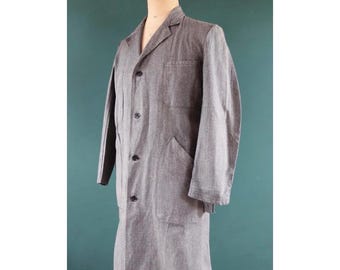Vintage 1950s French workwear coat - chore jacket - selvedge cotton - factory overalls - 44" chest
