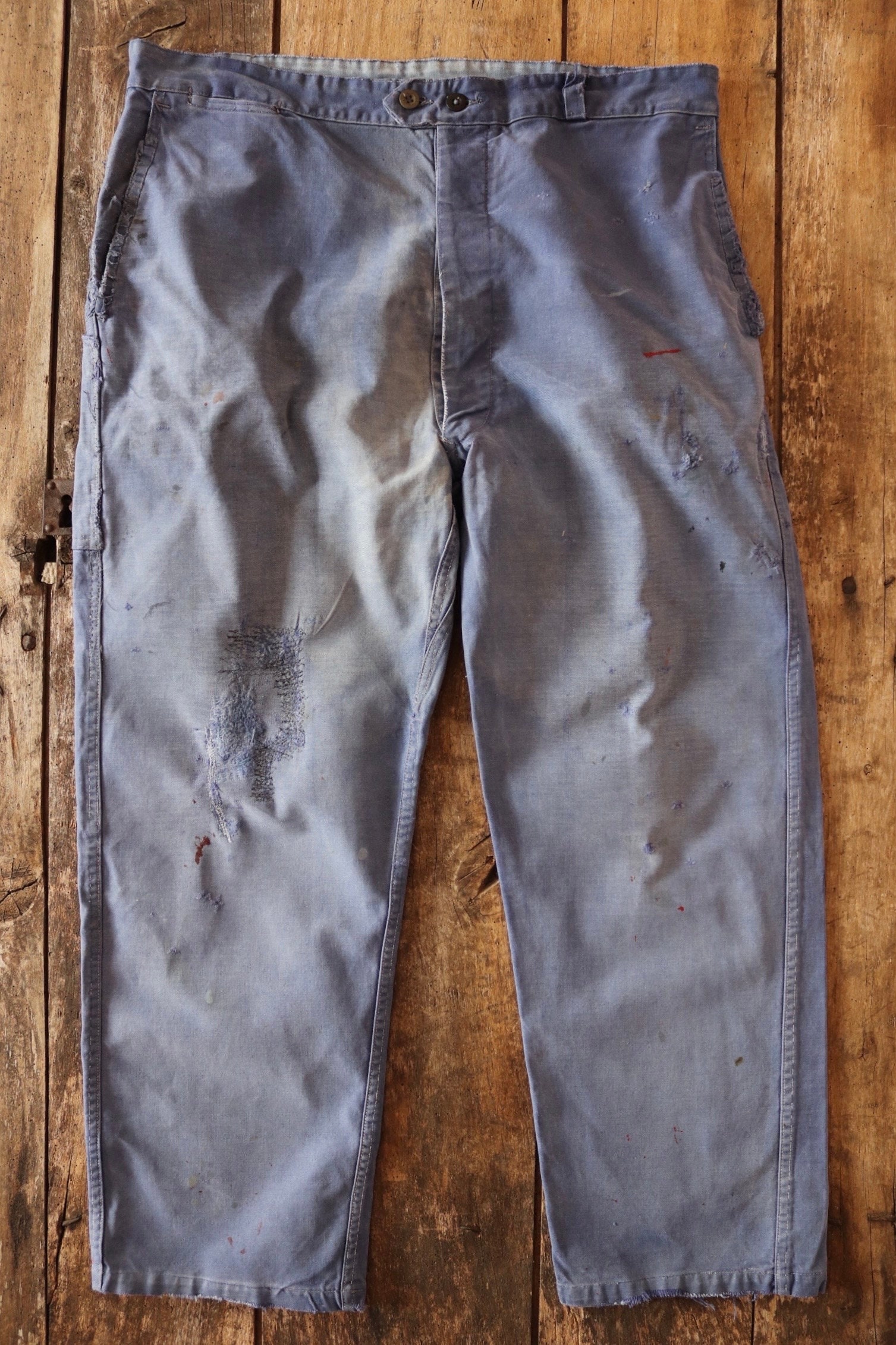 Vintage 1940s 40s French blue bleu de travail cotton twill chore 