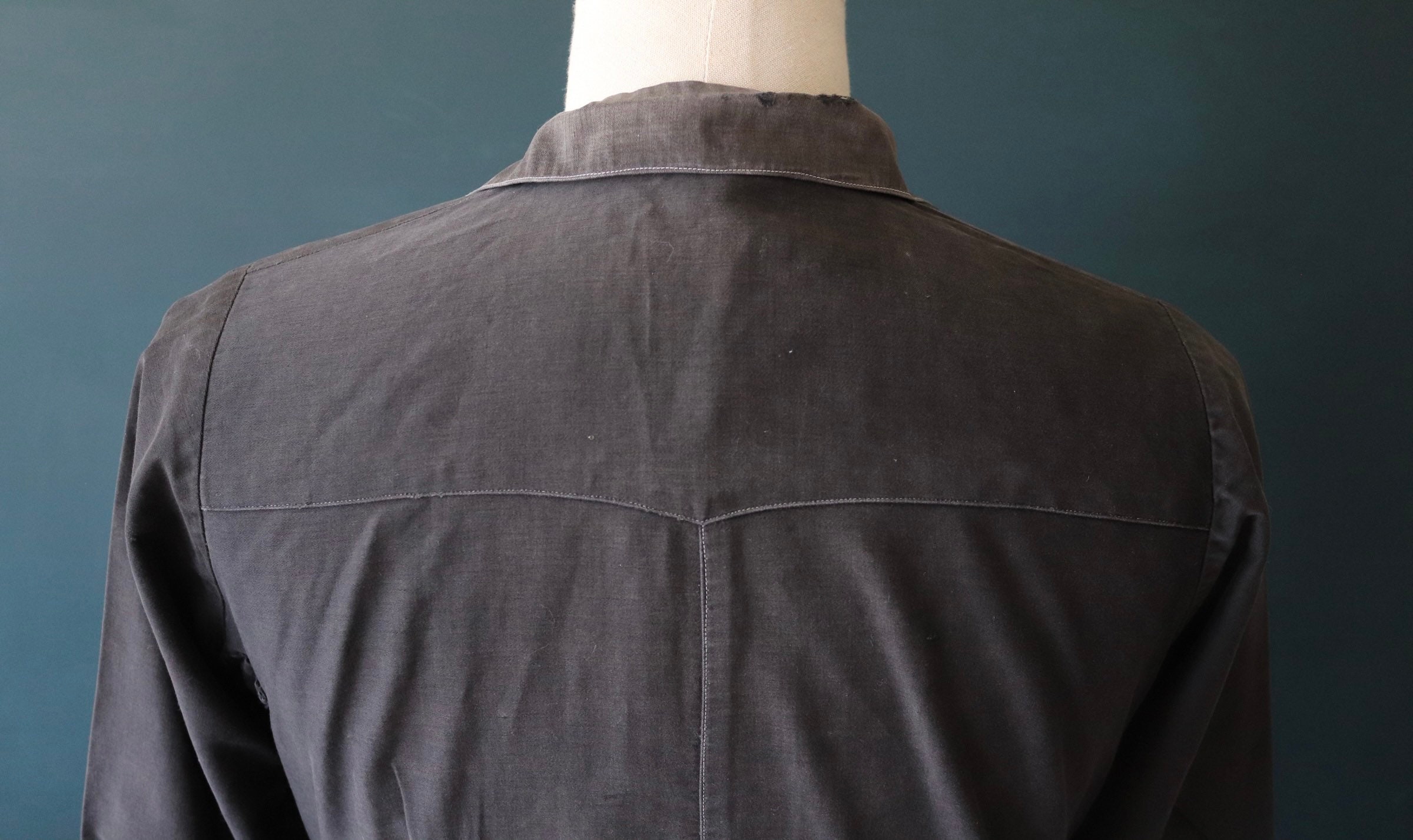 Vintage 1940s 40s French black moleskin cotton work dress workwear