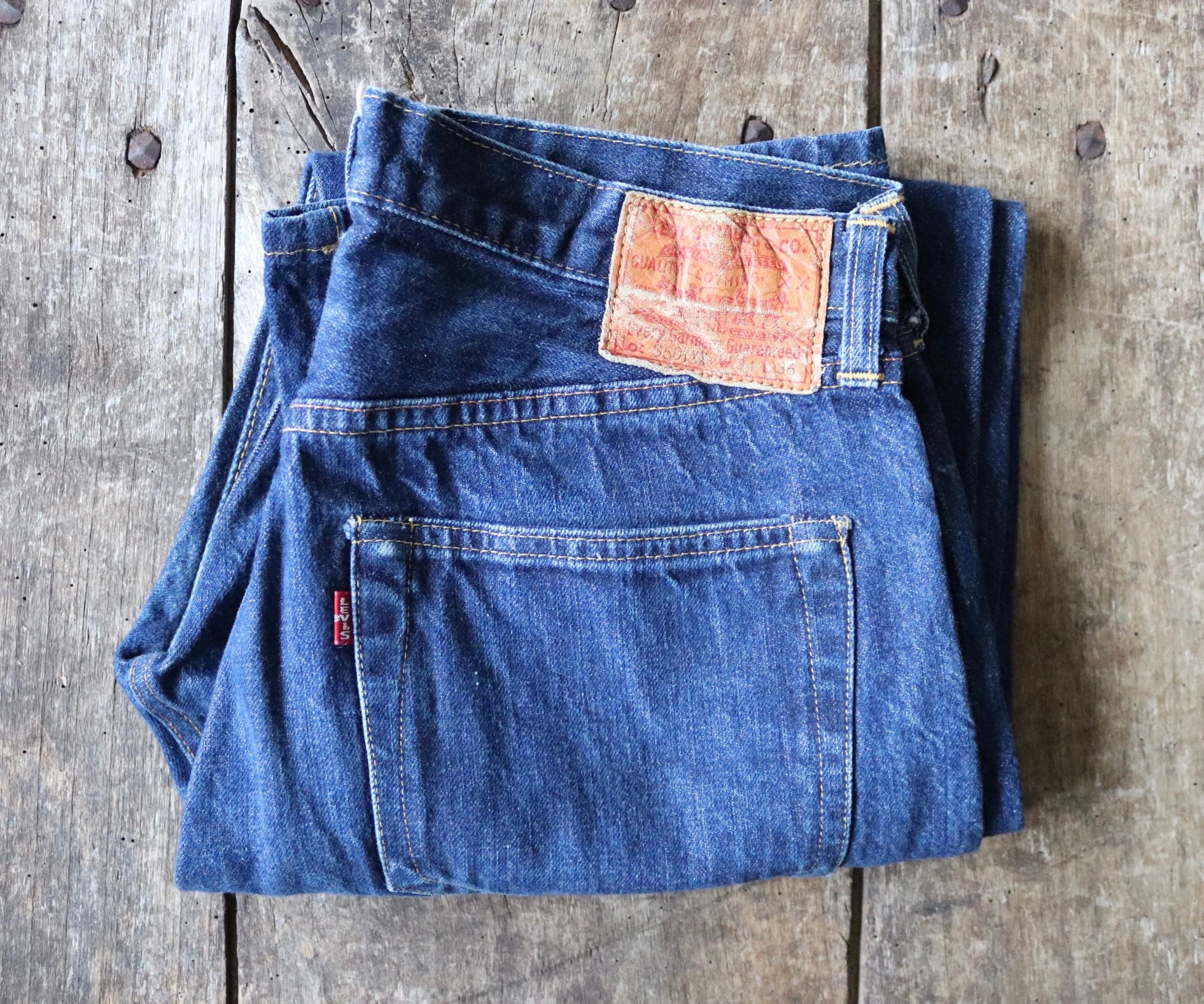 Vintage Levi Strauss Levis denim selvedge big e red tab jeans S501XX 501XX  made in USA 31” x 28” indigo workwear work chore donut button fly