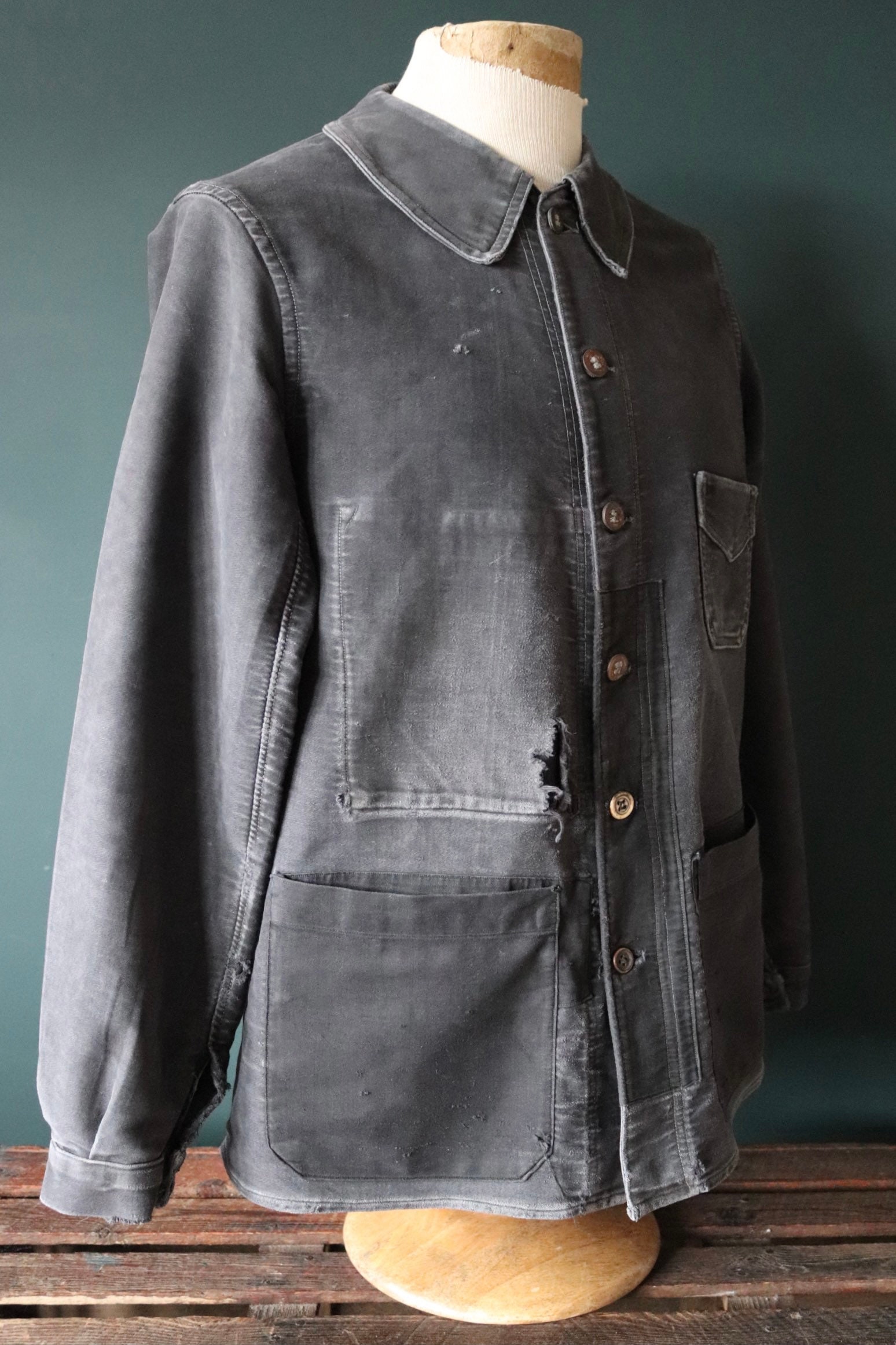 Vintage 1940s 40s French black moleskin jacket Le Coq 42” chest ...