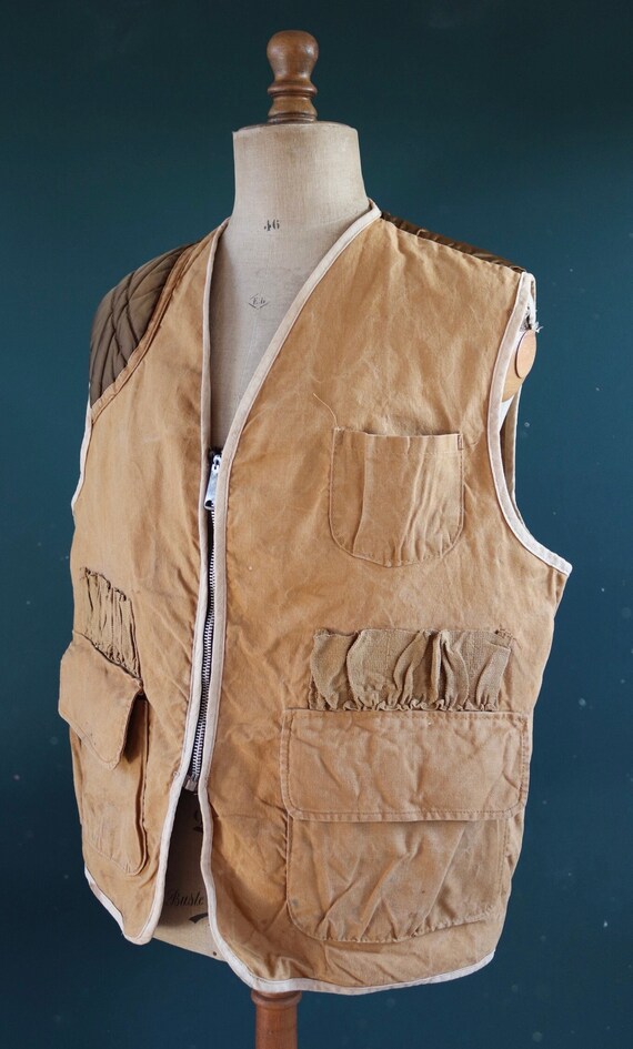 Vintage 1980s 80s Saf-T-Bak cotton canvas duck hunting shooting vest waistcoat 49” chest workwear work chore