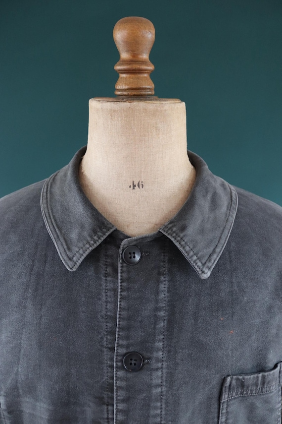 Vintage French Black Moleskin Workwear Jacket - 1960s Chore Coat