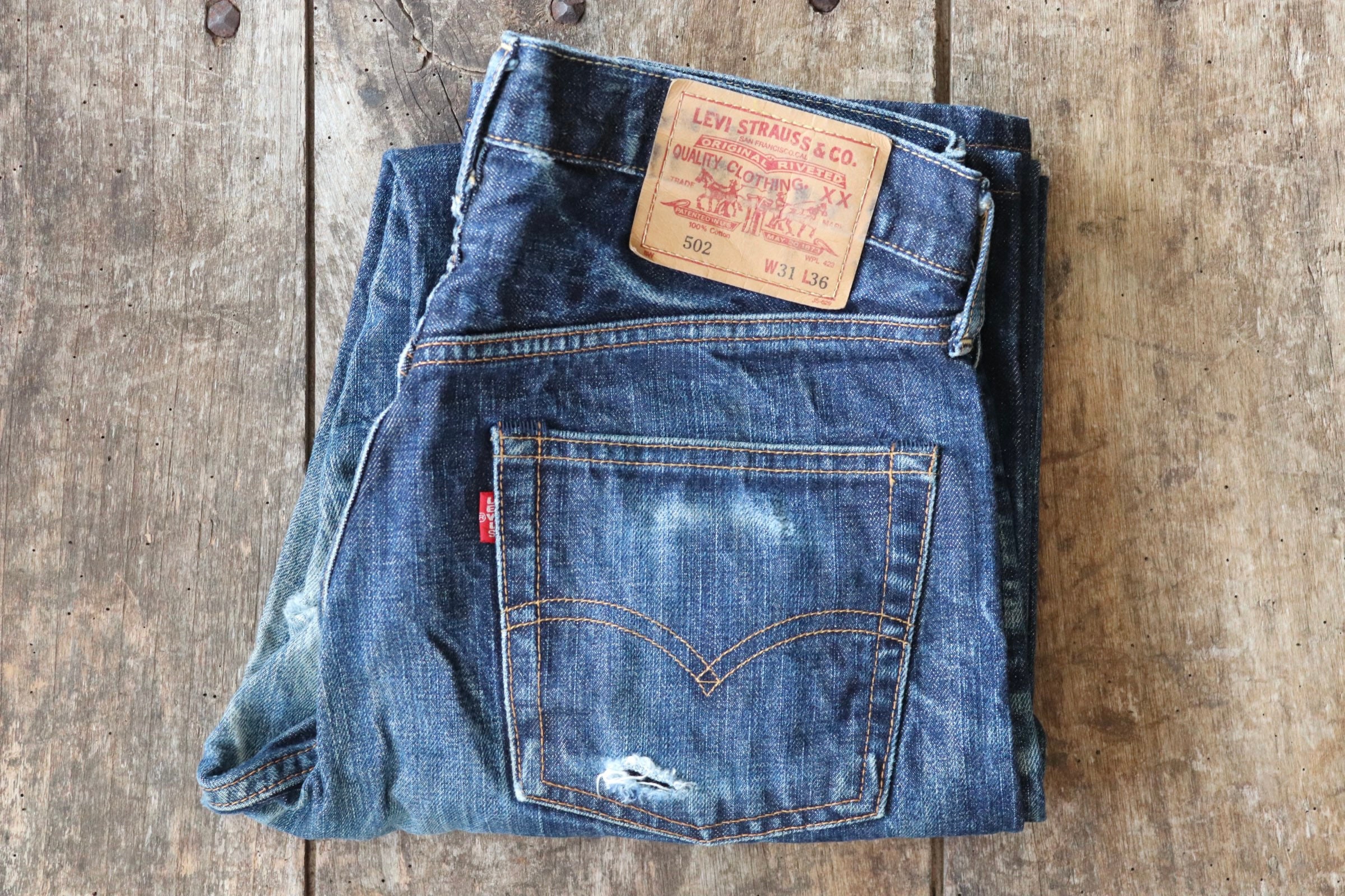 Vintage Levis Levi Strauss LVC 502 big capital e denim jeans selvedge  workwear work chore 30” x 30” made in Japan J22