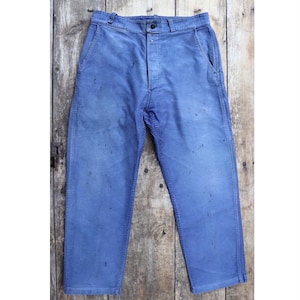 Vintage French Indigo Moleskin Work Trousers - 1950s Chore Pants 32x26