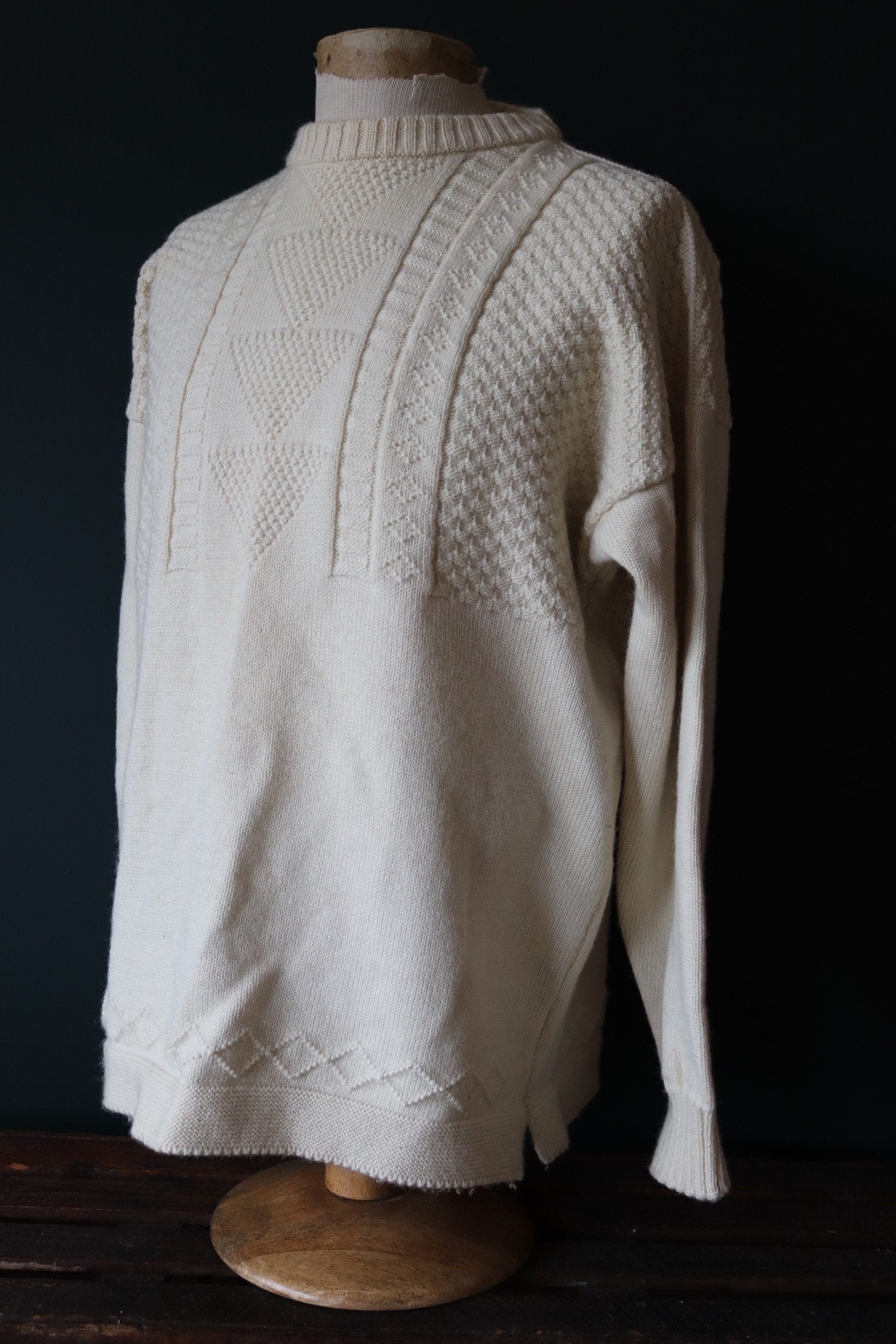 Vintage cream Guernsey gansey fisherman sweater jumper wool Breton 46