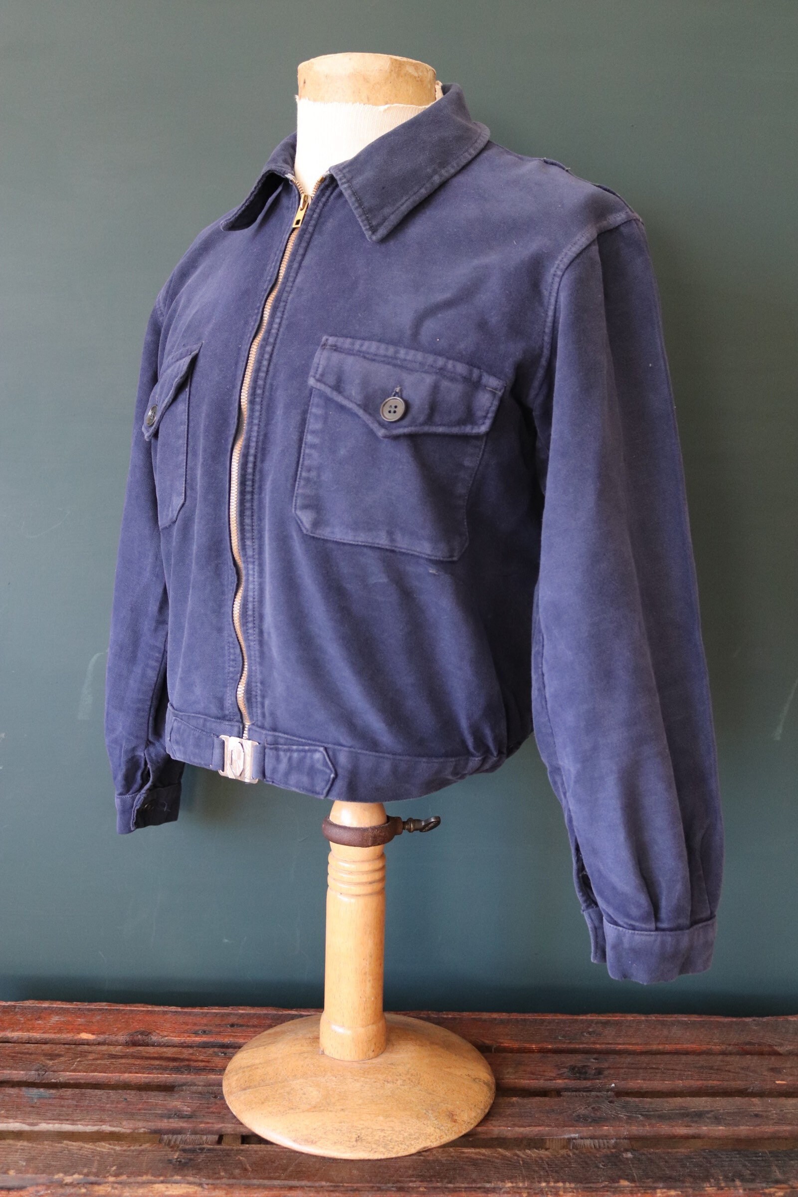 Vintage 1950s 50s 1960s 60s French indigo blue moleskin Vintage 1950s 50s 1960s 60s French indigo blue moleskin