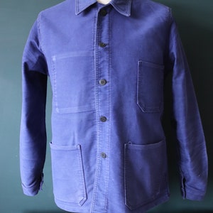 Vintage 1960s 60s French blue moleskin work jacket workwear chore faded 41 chest bleu de travail image 4