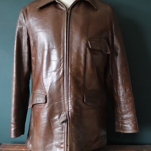 Vintage 1950s 50s Gertz brown horsehide pony hide leather car coat jacket Talon sports 42 chest half belt image 5