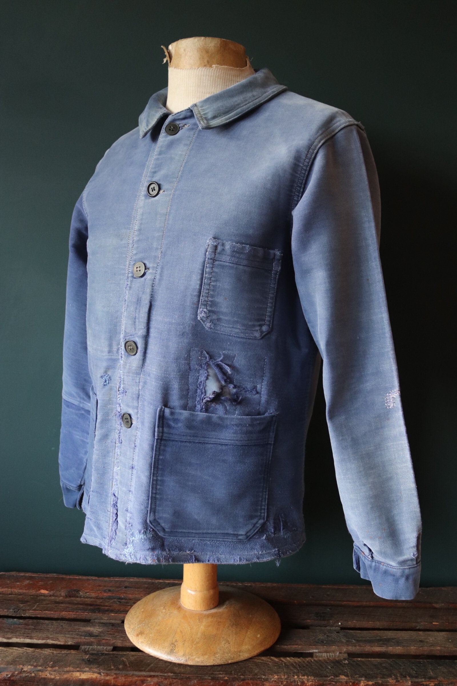 Vintage 1950s 50s 1960s 60s French blue moleskin work jacket chore ...