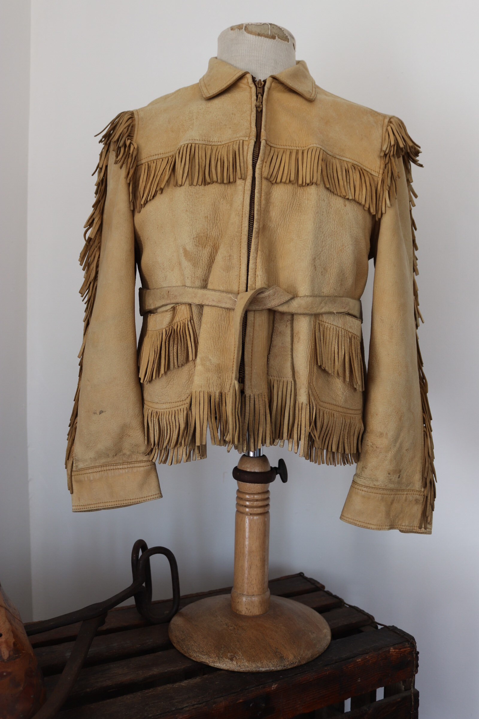 Vintage Cream Buckskin Leather Tassel Tassled Jacket Western Cowboy Vintage Cream Buckskin Leather Tassel Tassled Jacket Western Cowboy Mens Womens Er Soft Rockabilly 40 Chest