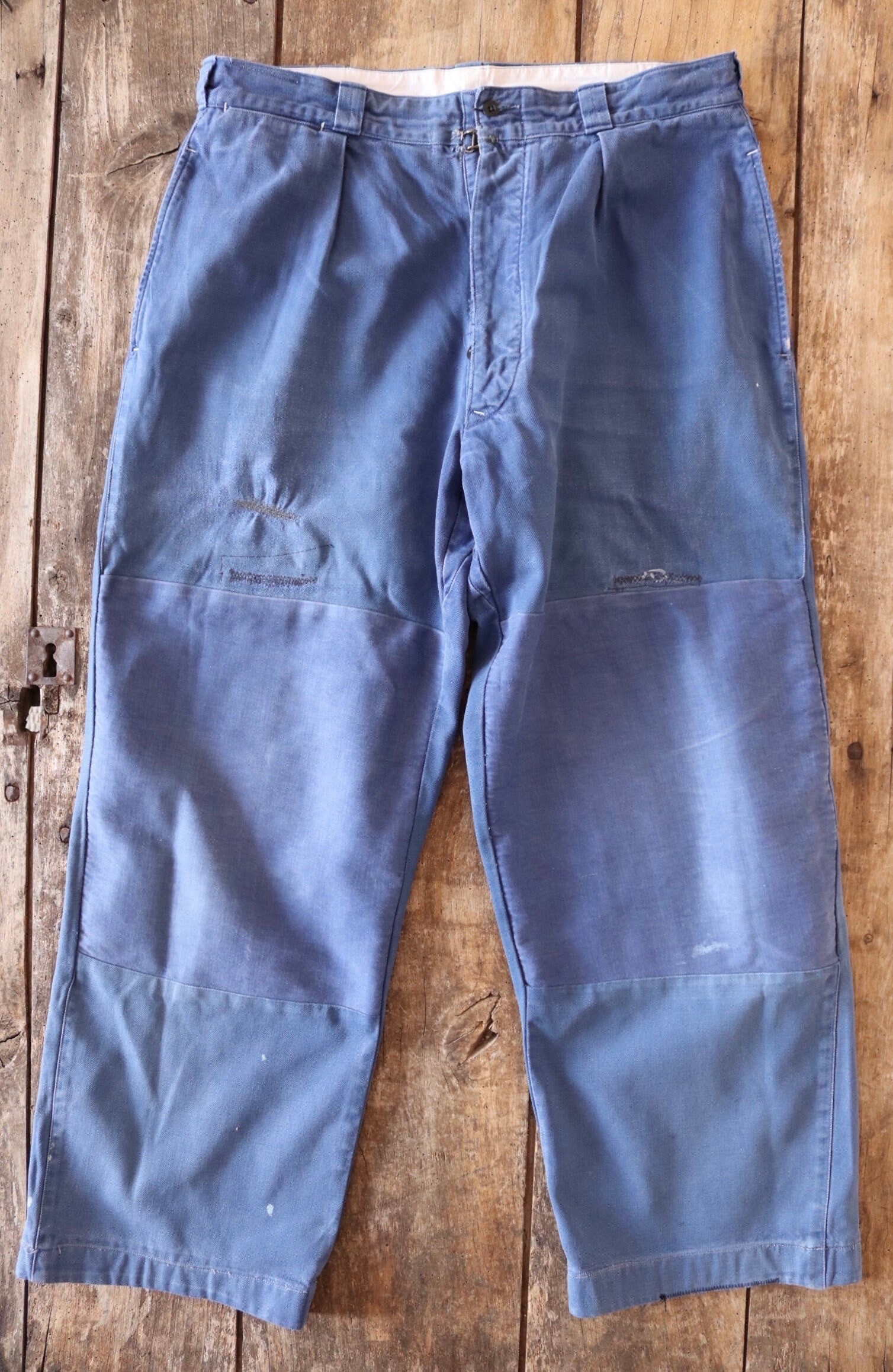パンツ 40's French work indigo cotton twill Vintage French Workwear Trousers - 1940s 50s Indigo Cotton