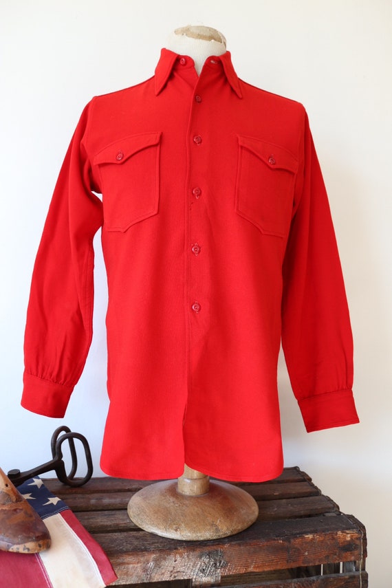 Vintage 1930s 30s 1940s 40s plain red Pendleton Abercrombie and Fitch wool dress shirt 41" chest wing tip collar