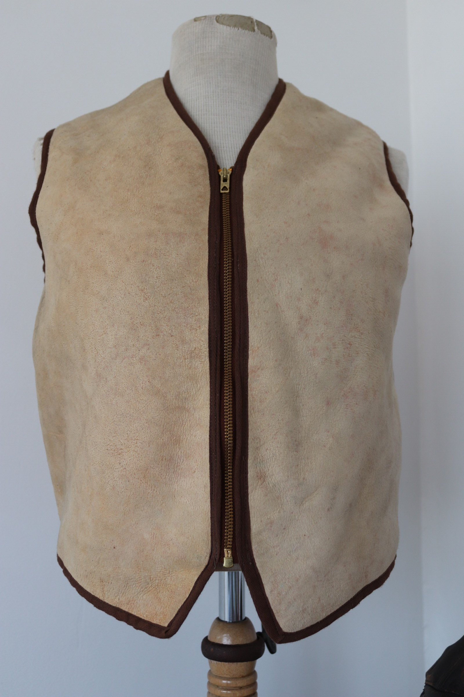 Vintage 1950s 50s french suede shearling sheepskin gilet vest 