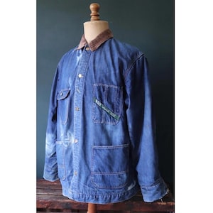 Vintage 1960s denim barn jacket - 1970s chore coat - blanket lined - Key Imperial - 48" chest